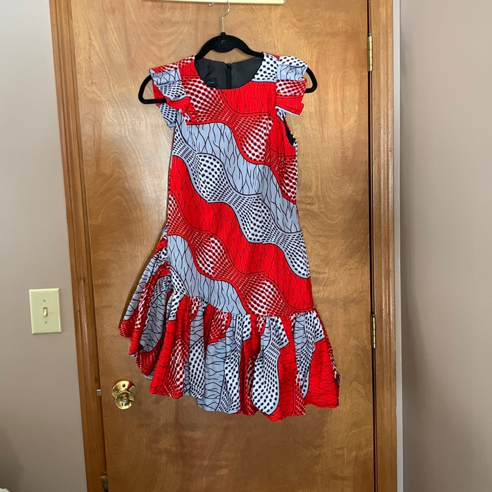 Ray Darten African print red/black/white print dress. Size small